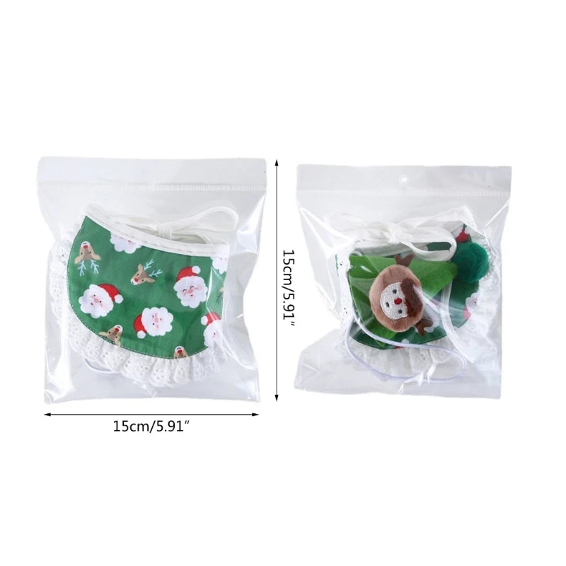 2PCS Adjustable Dog Christmas Hat Bib Pet Santa Cap Holiday Dress Up