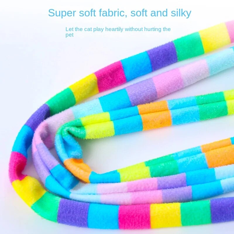 Cat Toys Rainbow Stripes Funny Cat Stick with Bell Interactive Play Pet Supplies Cat Toys Interactive Cat Toy Worm on A String