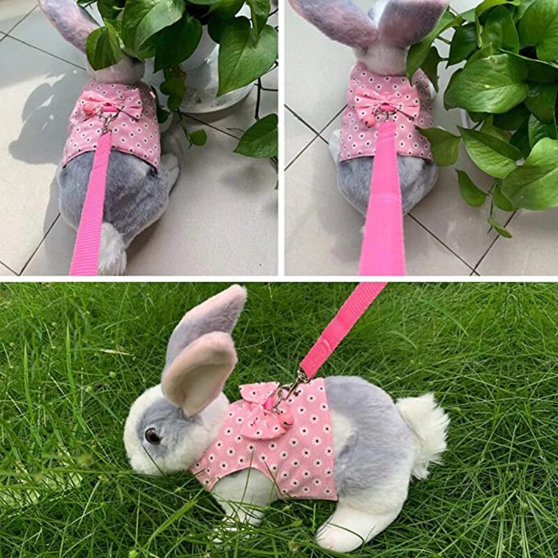 Rabbit Vest Small Animal Outdoor Walking Harness and Leash Set Cute Clothes Harness Strap Leash for Rabbit Bunny Pet Vest