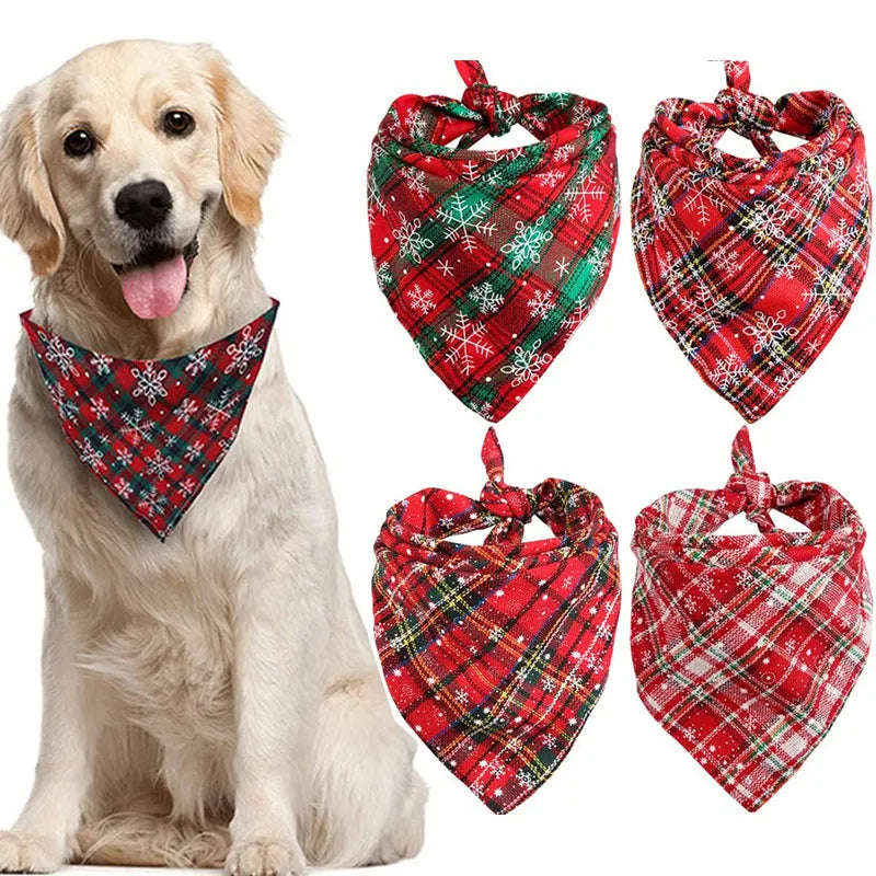 Christmas Red Plaid Dog Bandanas Large Pet Scarf Pet Bandana For Dog Cotton Washable Collar Cat Dog Scarf Large Dog Accessories