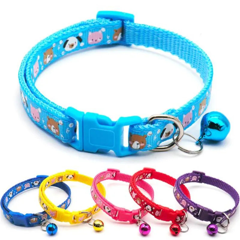 Fashion Pet Dog Collar Colorful Pattern Dog Bear Cute Bell Adjustable Collars For Dog Cats Puppy DIY Pet Accessories