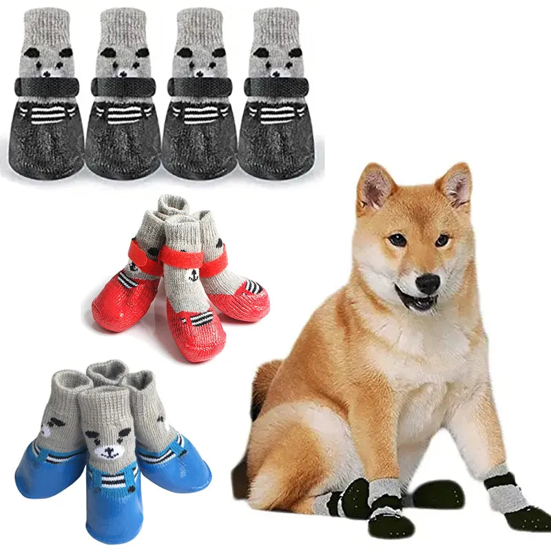 4pcs/Set Dogs Winter Socks Puppy Warm Waterproof Anti-Slip Boots for Small Large Dogs Cats Outdoor Pet Chihuahua Teddy Shoes