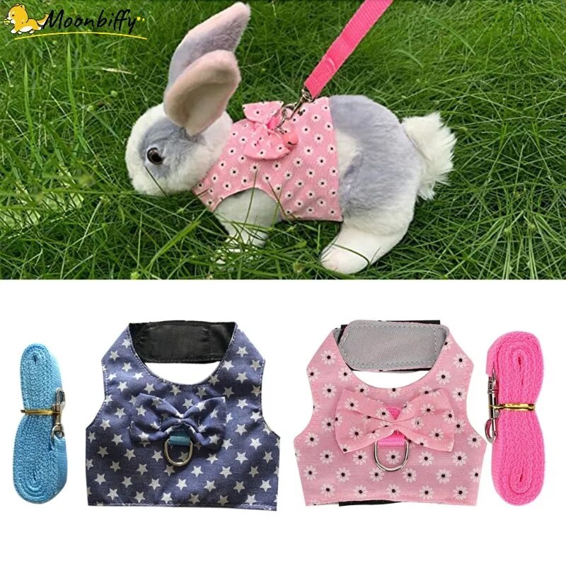 Rabbit Vest Small Animal Outdoor Walking Harness and Leash Set Cute Clothes Harness Strap Leash for Rabbit Bunny Pet Vest