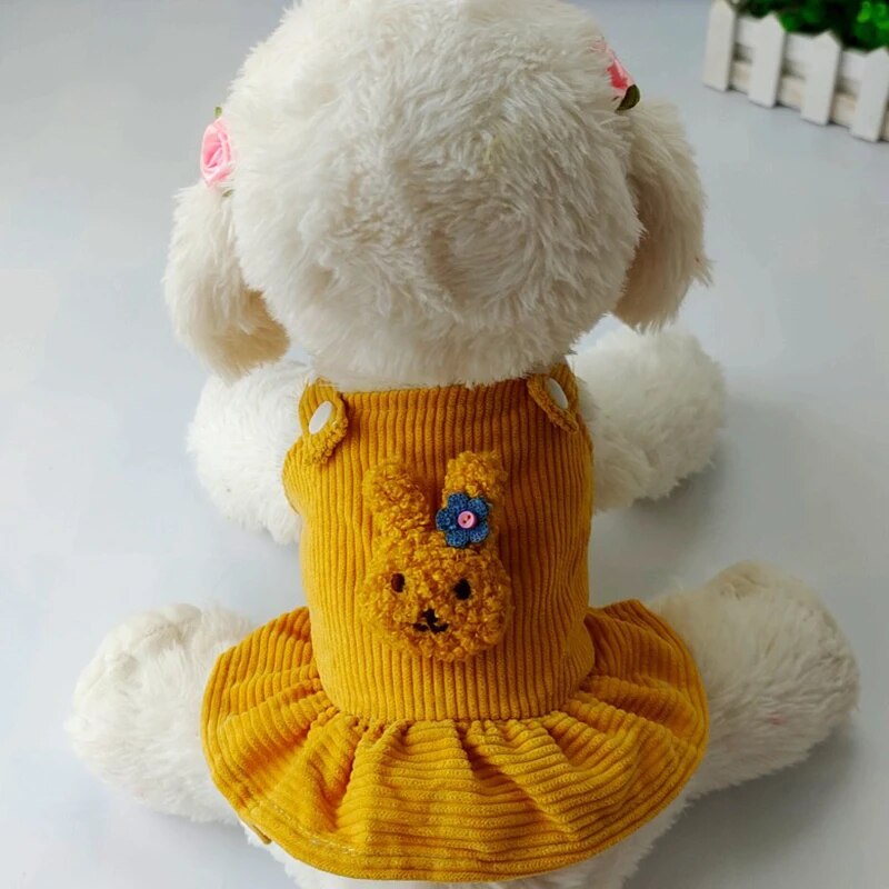 Cute Corduroy Pet Clothes Lovely Plush Rabbit Puppy Kitten Skirt Pink Yellow Striped Suspenders Skirt For Small Dogs Chihuahua