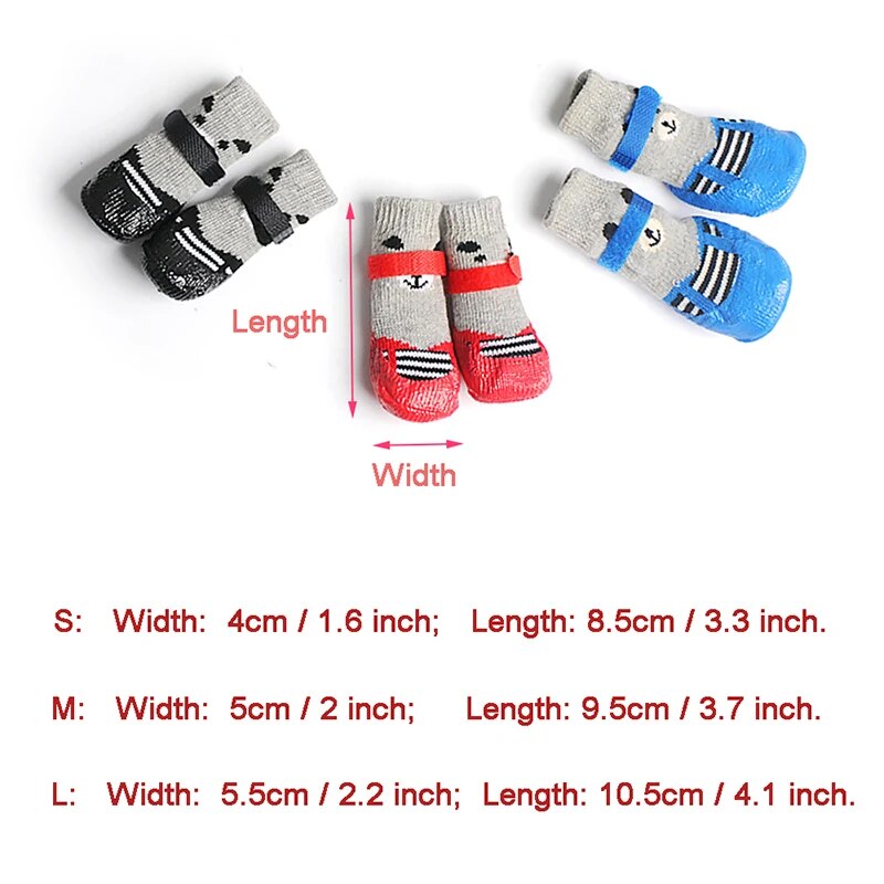 4pcs/Set Dogs Winter Socks Puppy Warm Waterproof Anti-Slip Boots for Small Large Dogs Cats Outdoor Pet Chihuahua Teddy Shoes