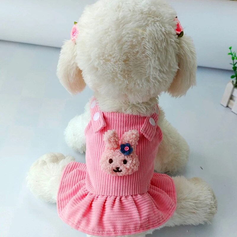 Cute Corduroy Pet Clothes Lovely Plush Rabbit Puppy Kitten Skirt Pink Yellow Striped Suspenders Skirt For Small Dogs Chihuahua