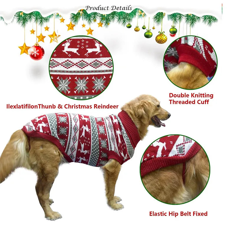 Dog Ugly Christmas Reindeer Sweater Xmas Pet Winter Knitwear Clothes Warm Turtleneck Sweater Outfit for Medium Large Dogs