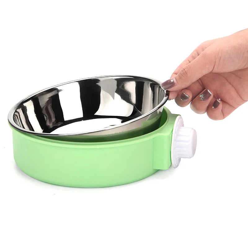 Crate Dog Bowl Removable Stainless Steel Pet Kennel Cage Hanging Food Bowls & Water Feeder for Puppy, Cat, Rabbit ,Small Animals