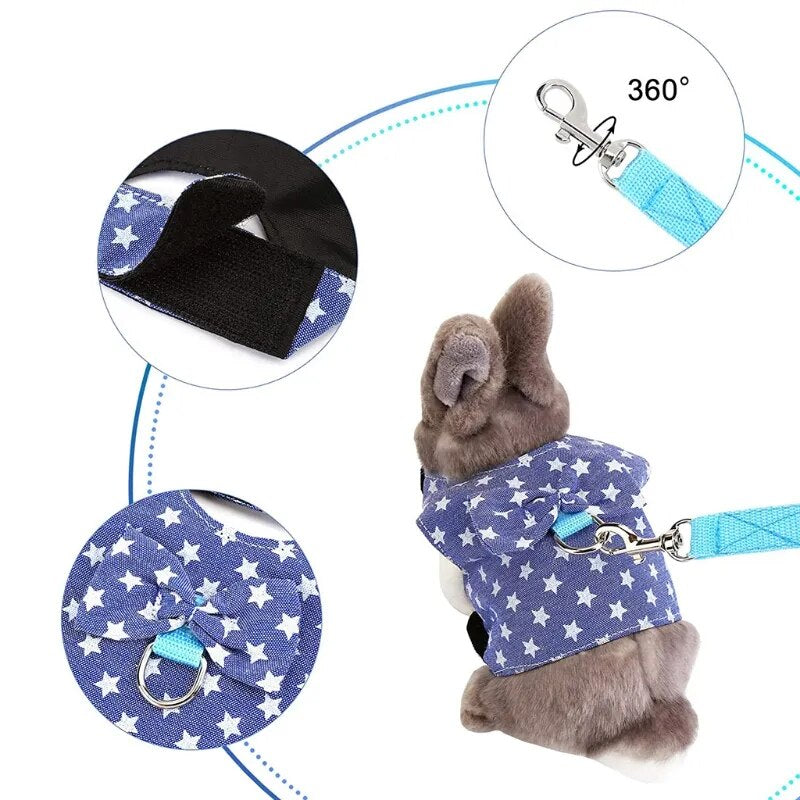 Rabbit Vest Small Animal Outdoor Walking Harness and Leash Set Cute Clothes Harness Strap Leash for Rabbit Bunny Pet Vest